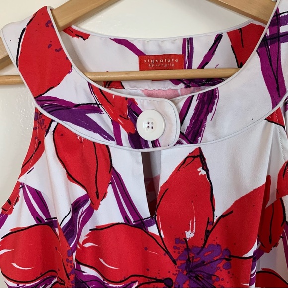 Signature by Sangria Retro Red Floral Sleeveless Shift Sheath Dress Size 4 - Picture 8 of 9